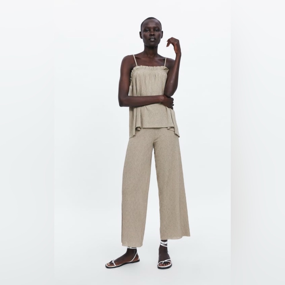 Zara Brown Medium Palazzo Crinkle Dance Pants